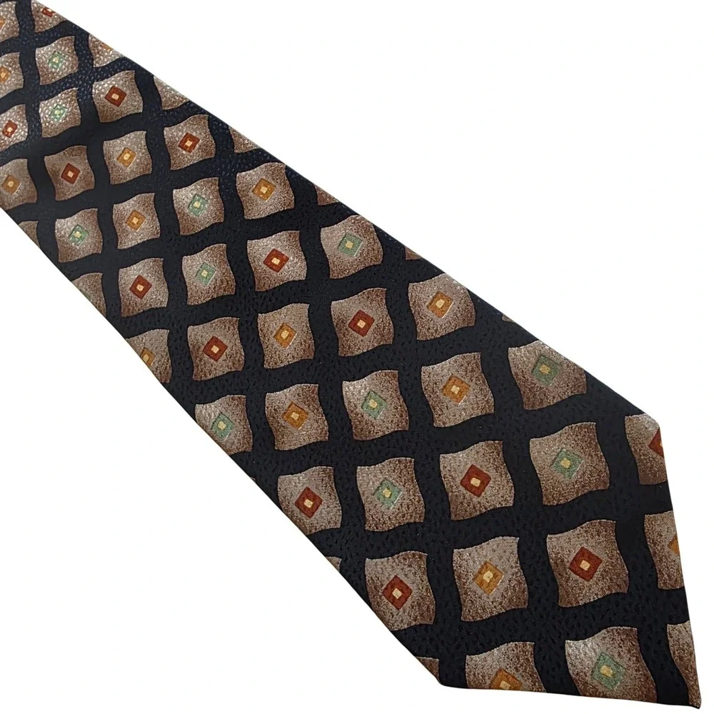 Stefano Milano Men's Silk Tie Black Geometric‎ Pattern Hand Made Italy